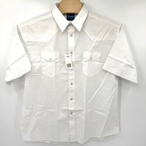 Wrangler Western Men's Short Sleeve Soild White Pearl Snap Size 18 Cowboy NWT